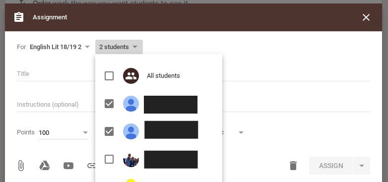 how to assign individual assignments in google classroom