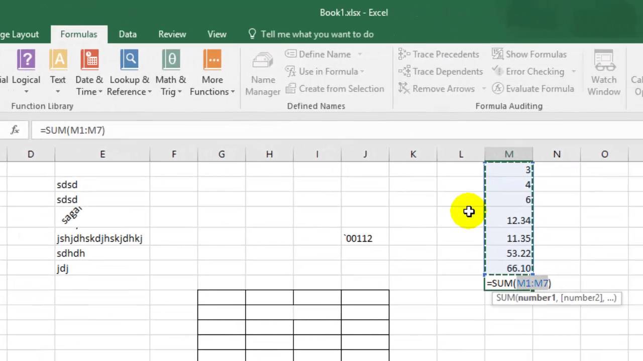 Excel Adding Numbers In A Column Worksheet