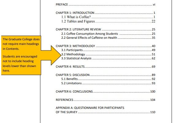 example of assignment table of contents