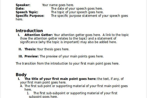 speech outline template copy and paste